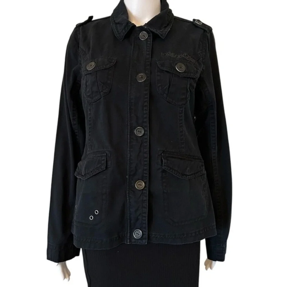 Fox Head Girls Military style Cotton Black Button Zip Up Front Pockets Jacket- M